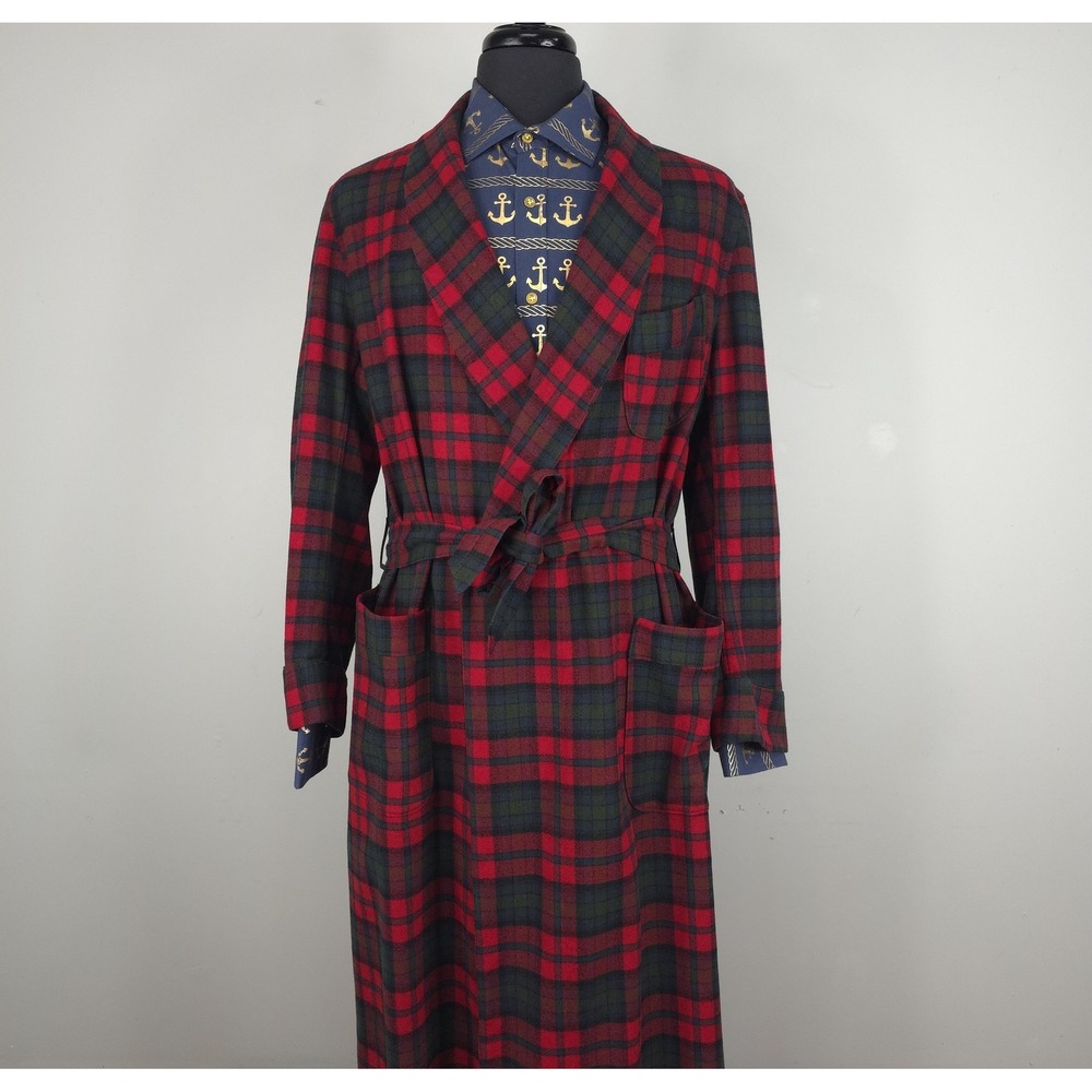 Vintage Pendleton Robe Mens Large Red Plaid Wool Belted Shawl Collar Lounge